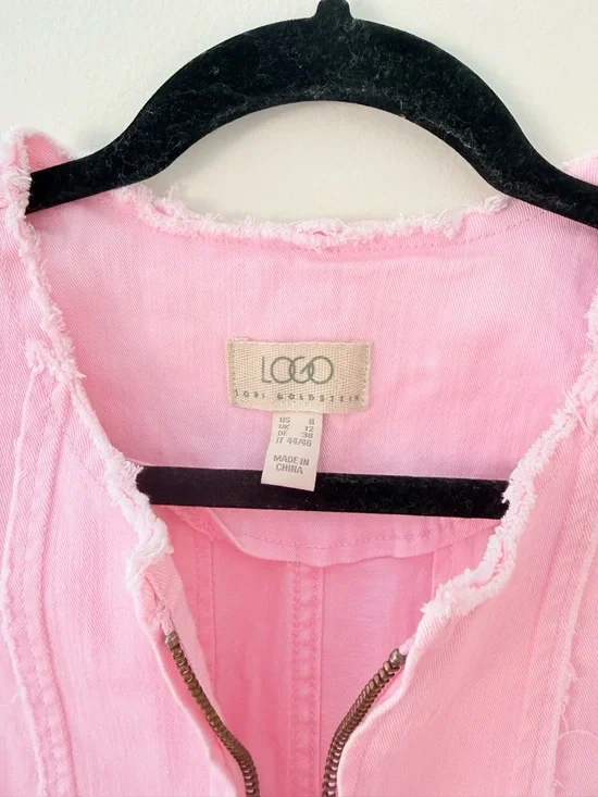 Barbie Pink Jean Jacket Medium (8) LOGO Lori Goldstein Bubblegum Pink ZipUp NWOT - Picture 3 of 14